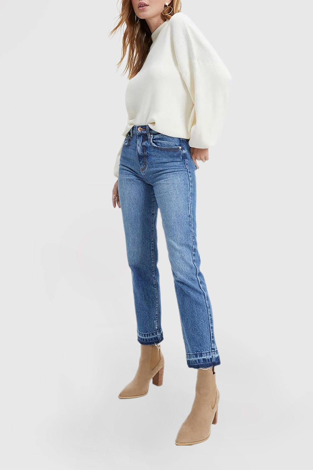 Women's High Waisted Straight Leg Wide Leg Casual Stretch Jeans