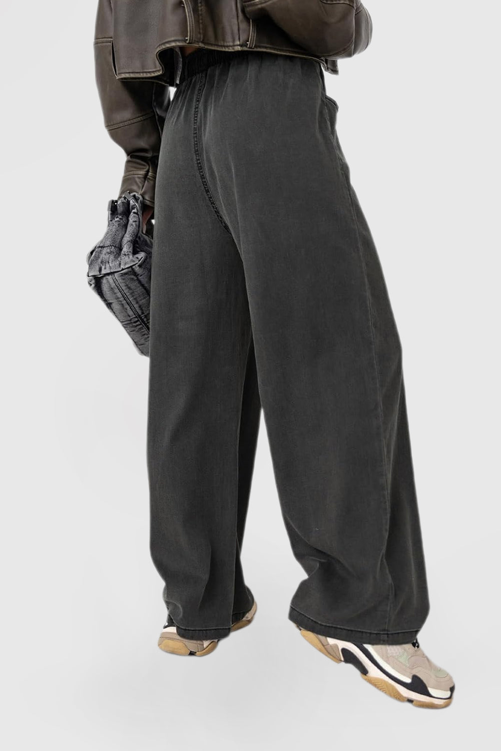 Women's High-Rise Wide-Leg Drawstring Denim Pants