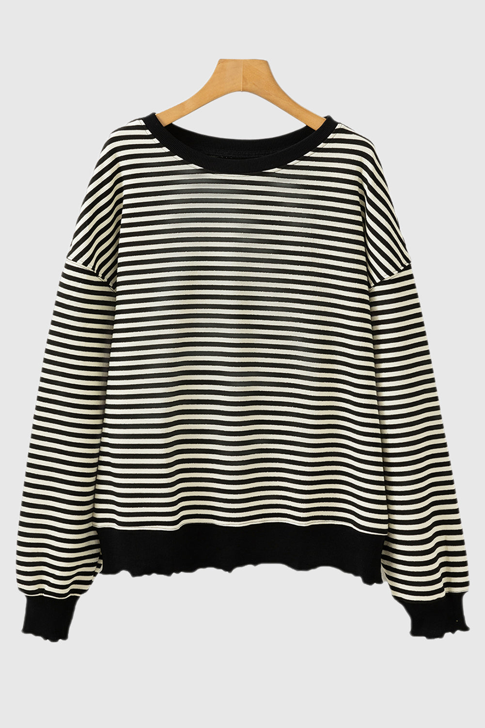 Black Stripe Loose Drop Shoulder Long Sleeve Top