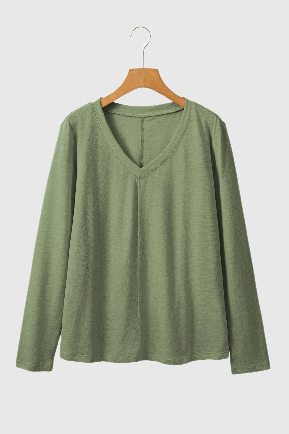 Solid Color V-Neck Long Sleeve T-Shirt