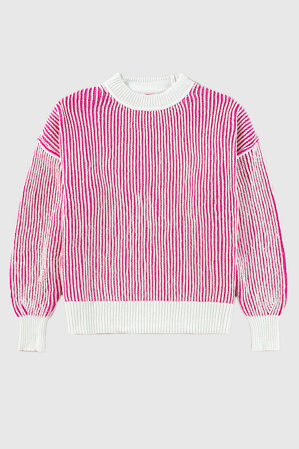 Striped Textured Knit Contrast Edge Loose Sweater