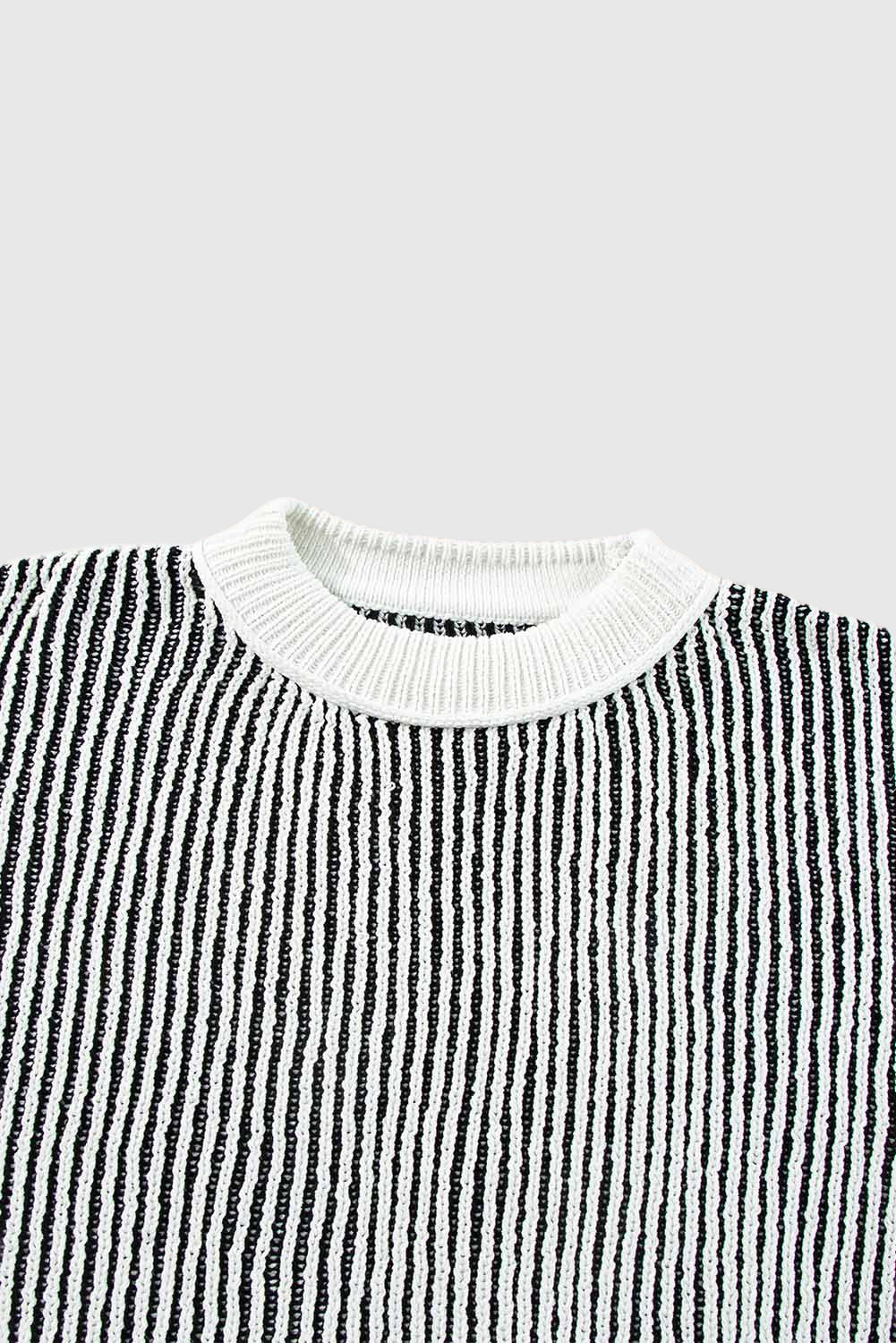 Striped Textured Knit Contrast Edge Loose Sweater