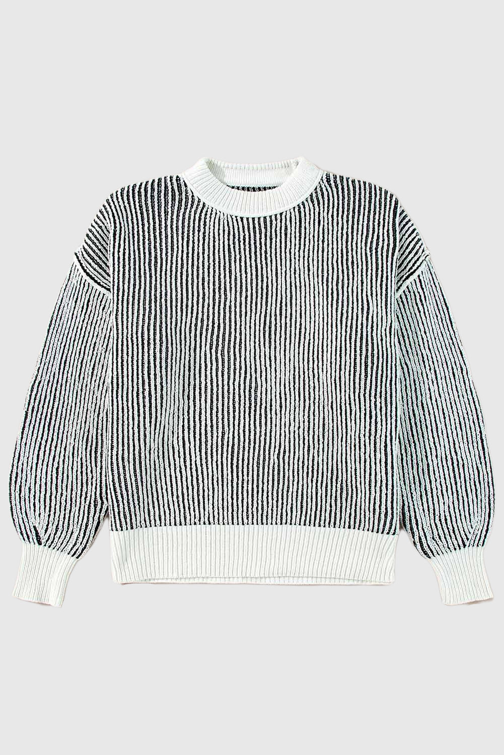 Striped Textured Knit Contrast Edge Loose Sweater