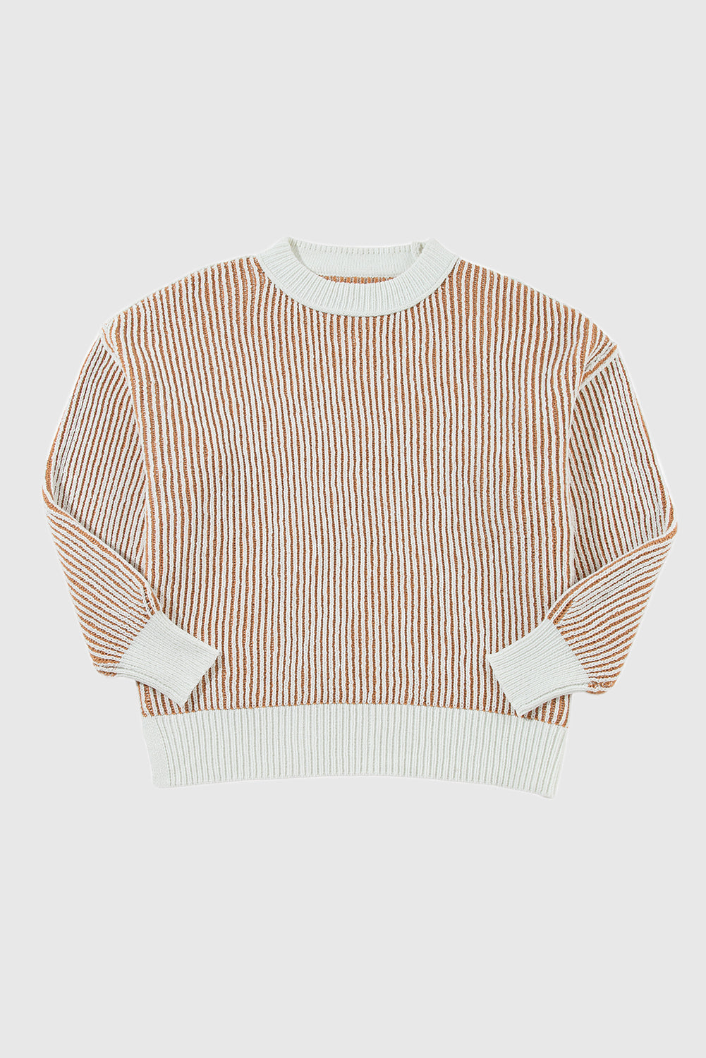 Striped Textured Knit Contrast Edge Loose Sweater