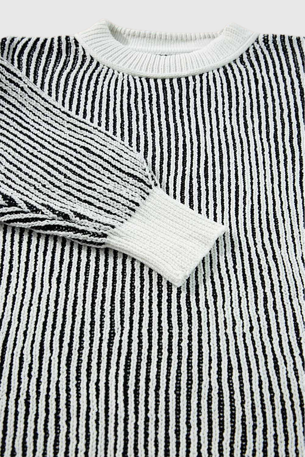 Striped Textured Knit Contrast Edge Loose Sweater