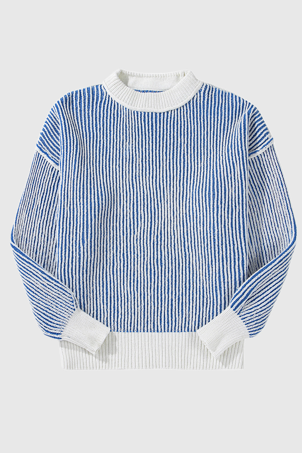 Striped Textured Knit Contrast Edge Loose Sweater