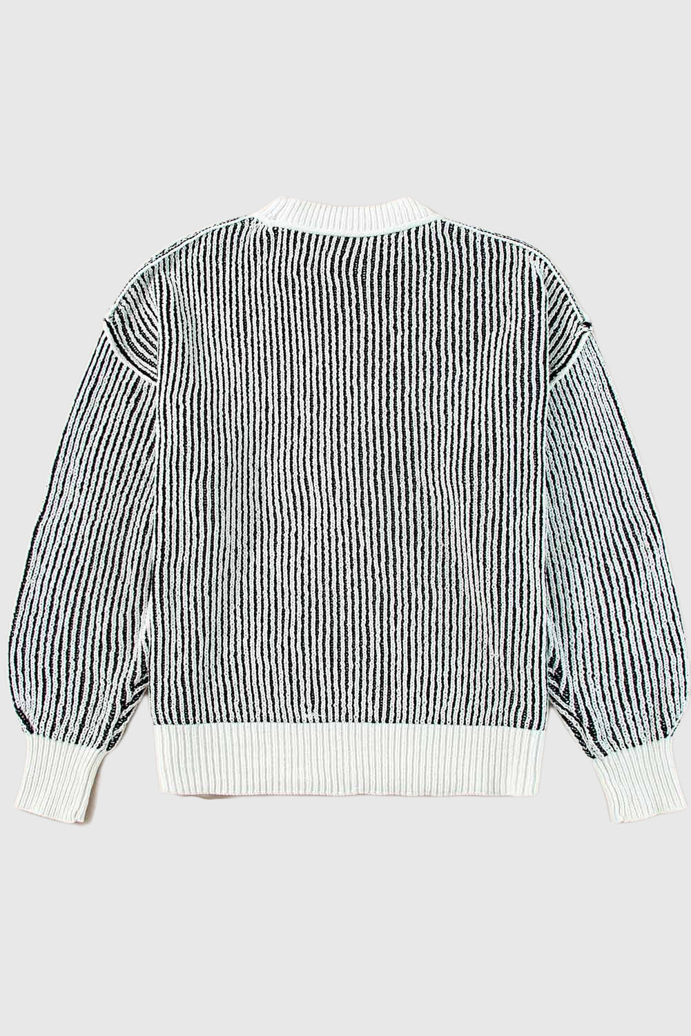 Striped Textured Knit Contrast Edge Loose Sweater