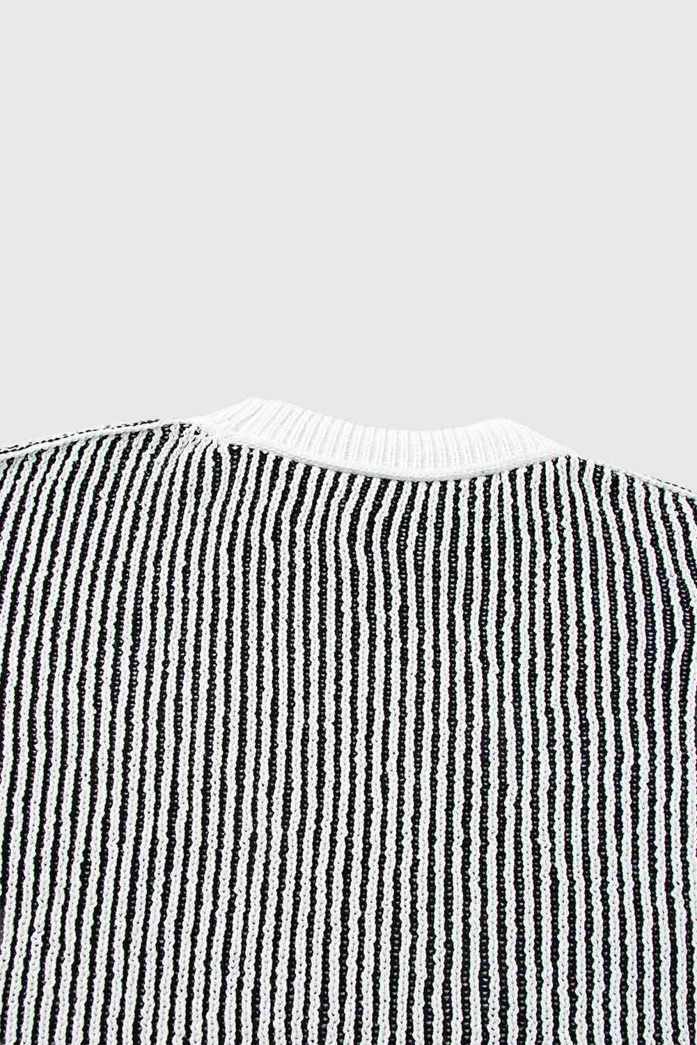 Striped Textured Knit Contrast Edge Loose Sweater
