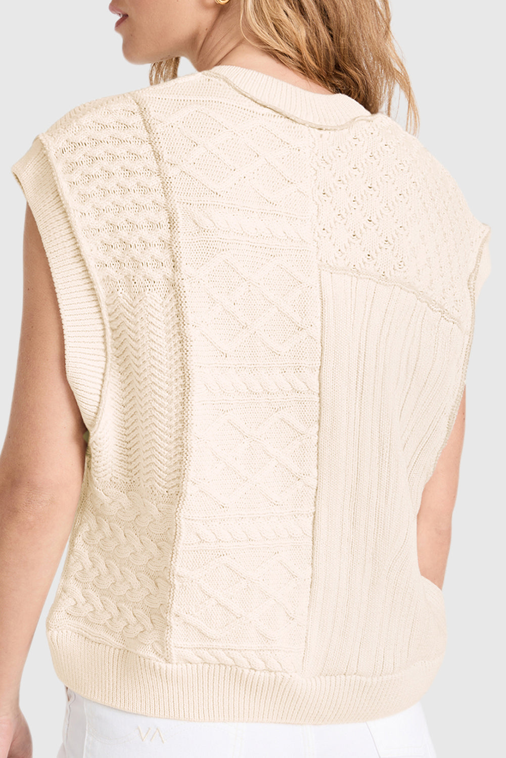 Beige Cable Knit Dolman Armholes Sweater Tank