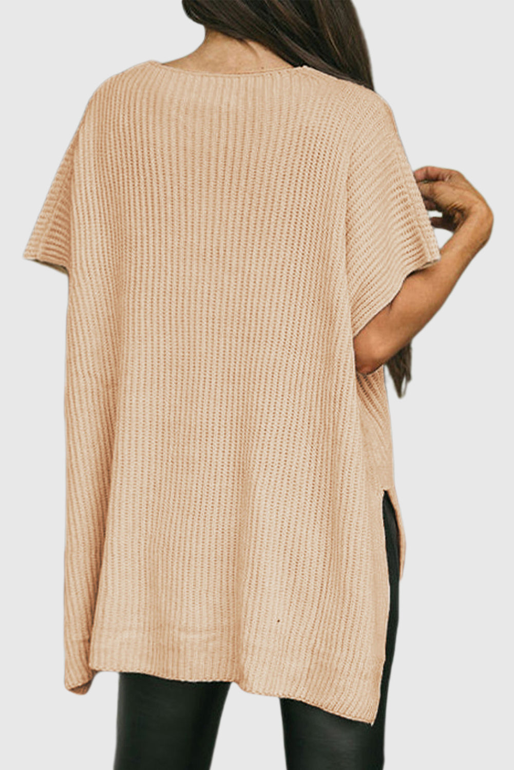 Apricot Short Sleeve Side Slit Oversized Sweater
