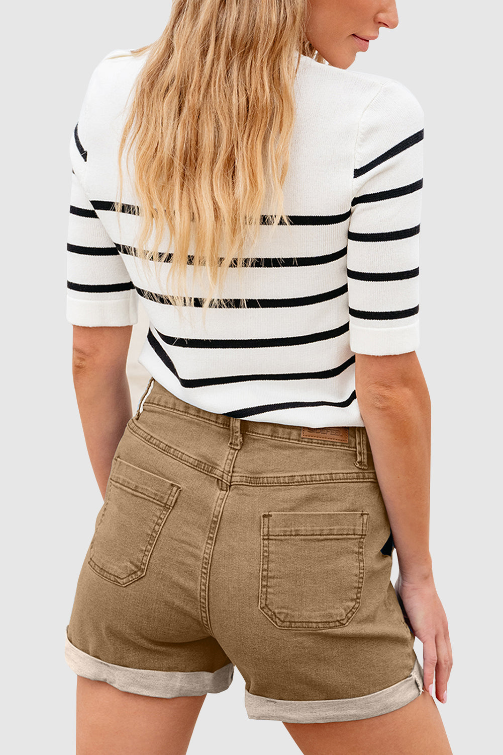 High Waist Solid Color Slim Pocket Denim Shorts