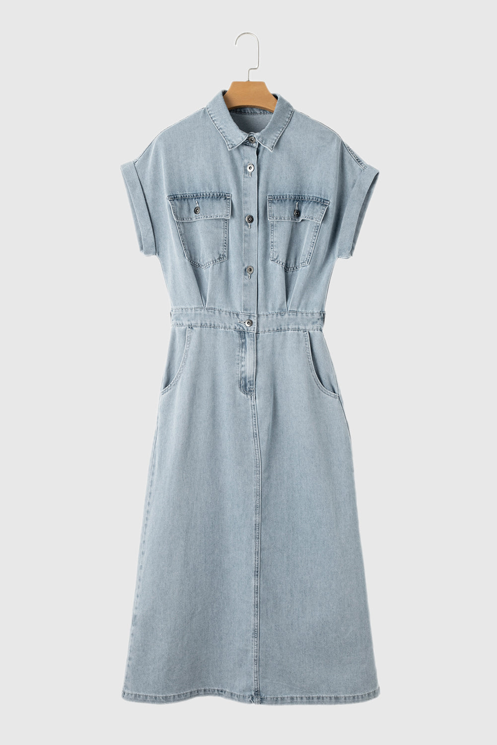 Beau Blue Short Batwing Sleeve Slit Back Denim Dress
