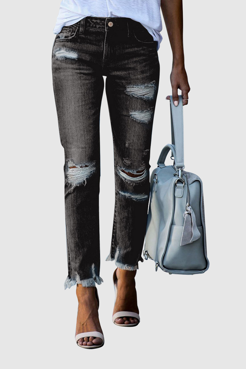 Women's Solid Color Fashion Distressed Jeans