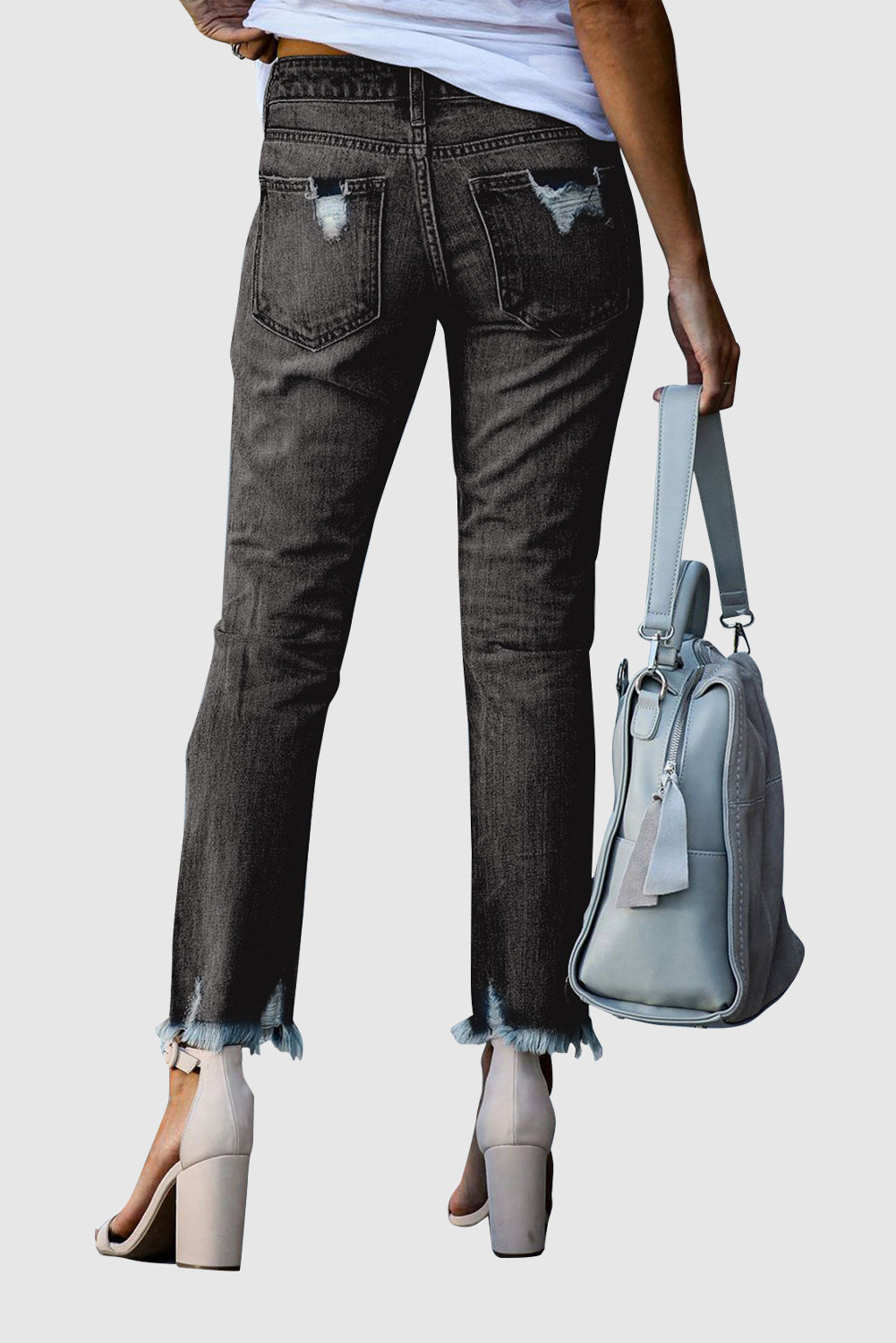 Women's Solid Color Fashion Distressed Jeans