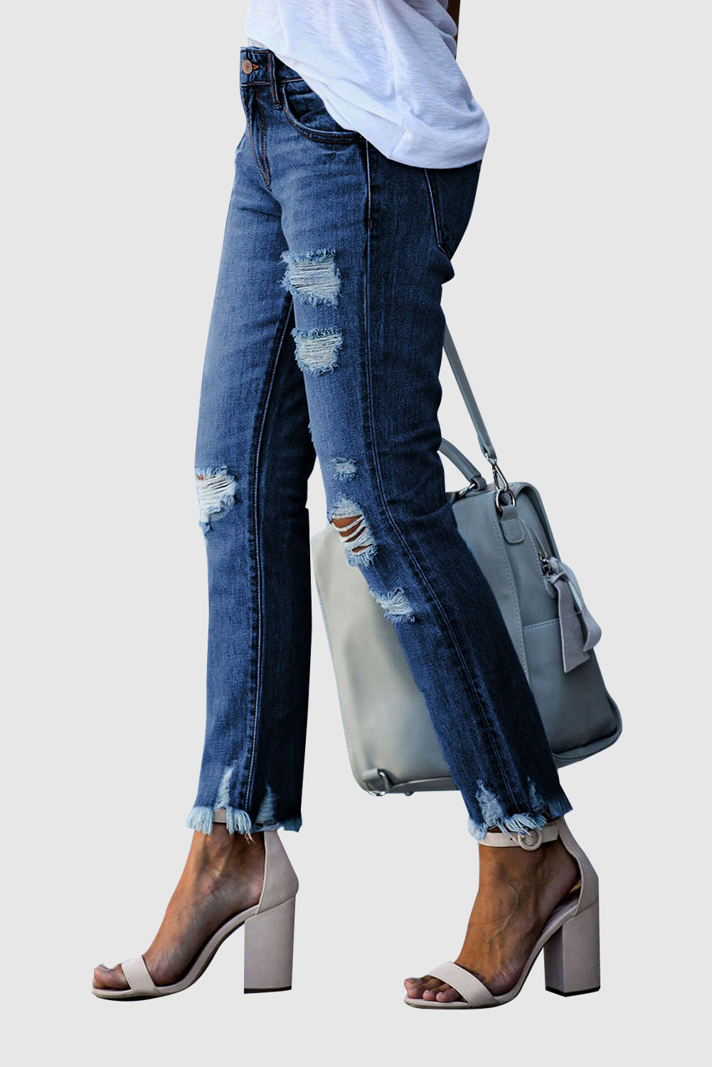 Women's Solid Color Fashion Distressed Jeans