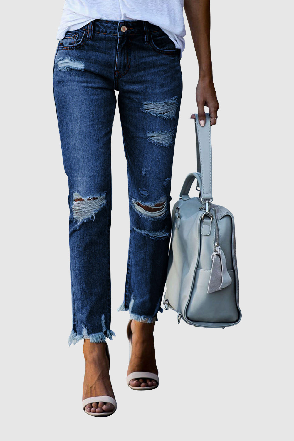 Women's Solid Color Fashion Distressed Jeans