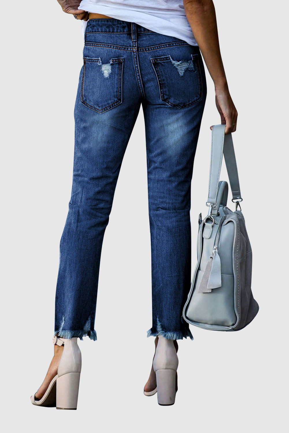 Women's Solid Color Fashion Distressed Jeans