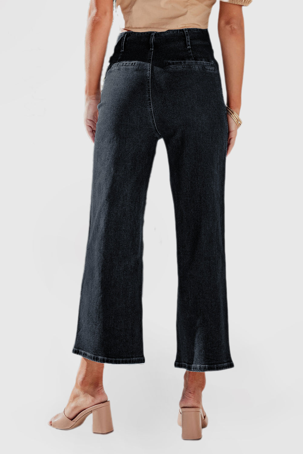 High Waist Cropped Wide Leg Jeans with 4-Button Detail