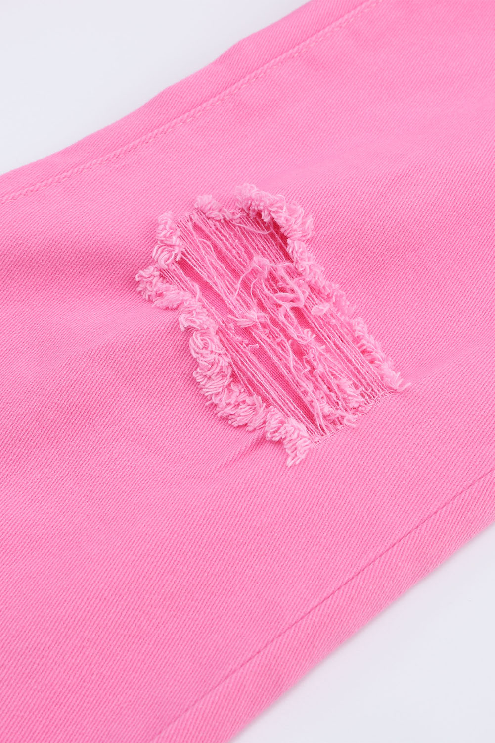 Pink Vintage-Inspired High-Waisted Flared Jeans with Ripped Raw Hem