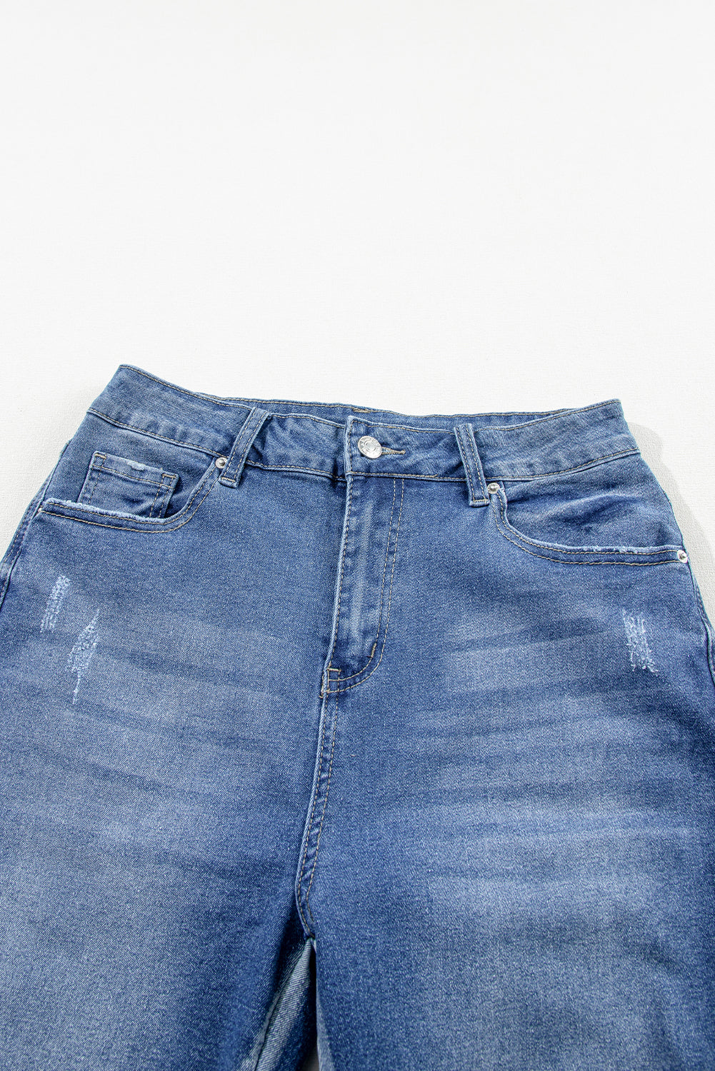 Light Blue Ripped Ankle Skinny Jeans with Frayed Edges