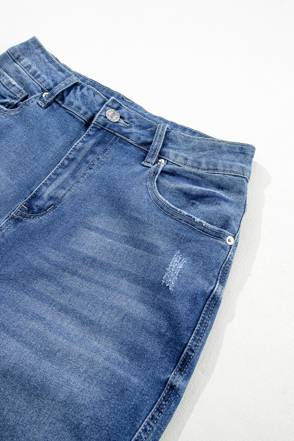 Light Blue Ripped Ankle Skinny Jeans with Frayed Edges