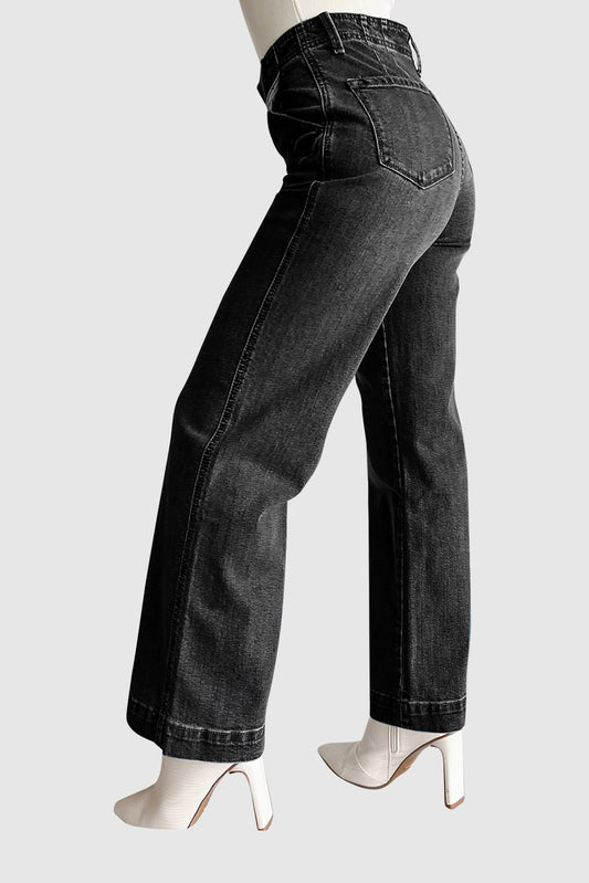 Casual High Waist Jeans Pure Color Straight Jeans