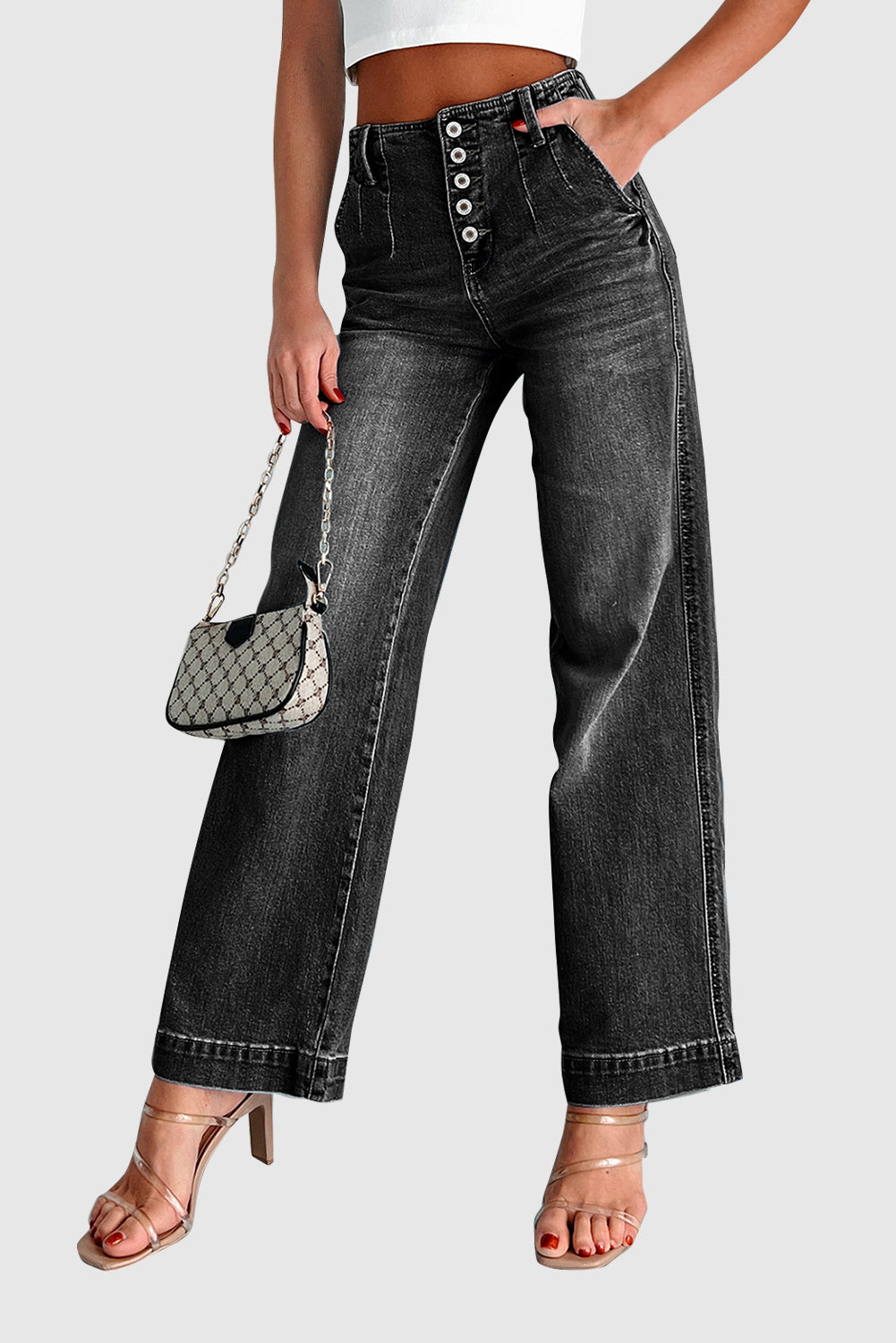 Casual High Waist Jeans Pure Color Straight Jeans