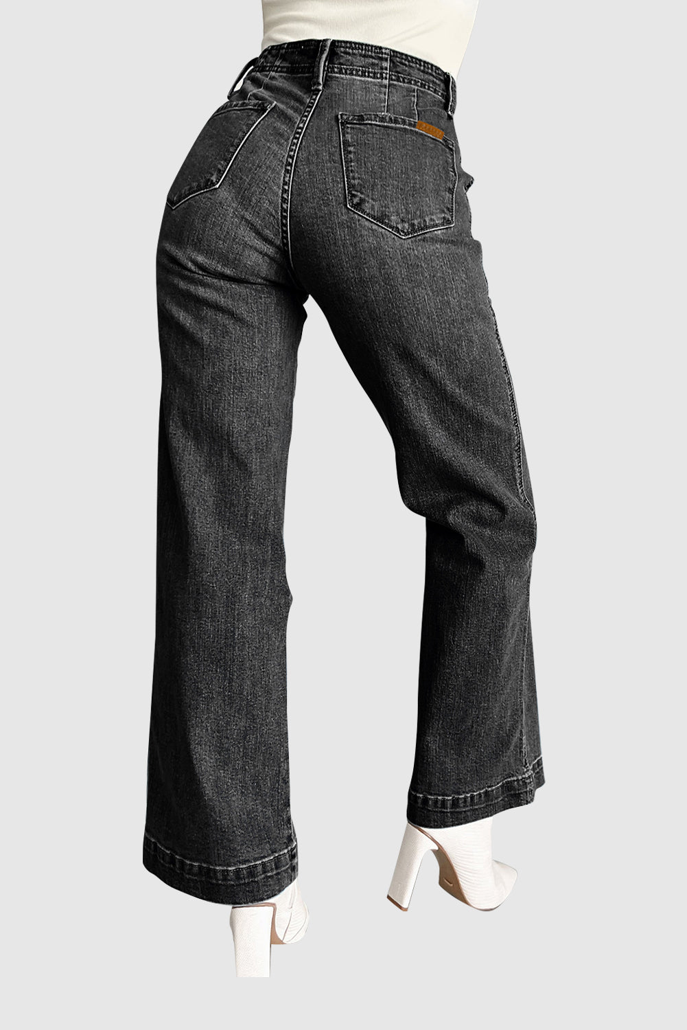 Casual High Waist Jeans Pure Color Straight Jeans