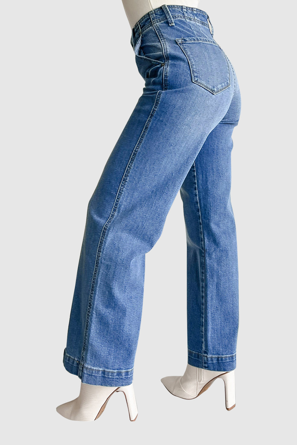 Casual High Waist Jeans Pure Color Straight Jeans