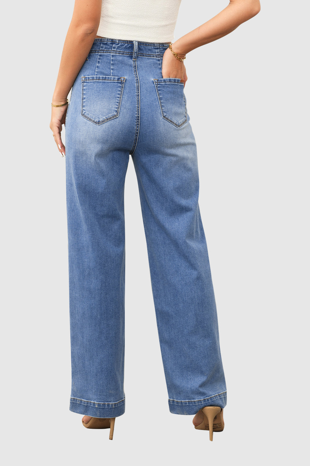 Casual High Waist Jeans Pure Color Straight Jeans