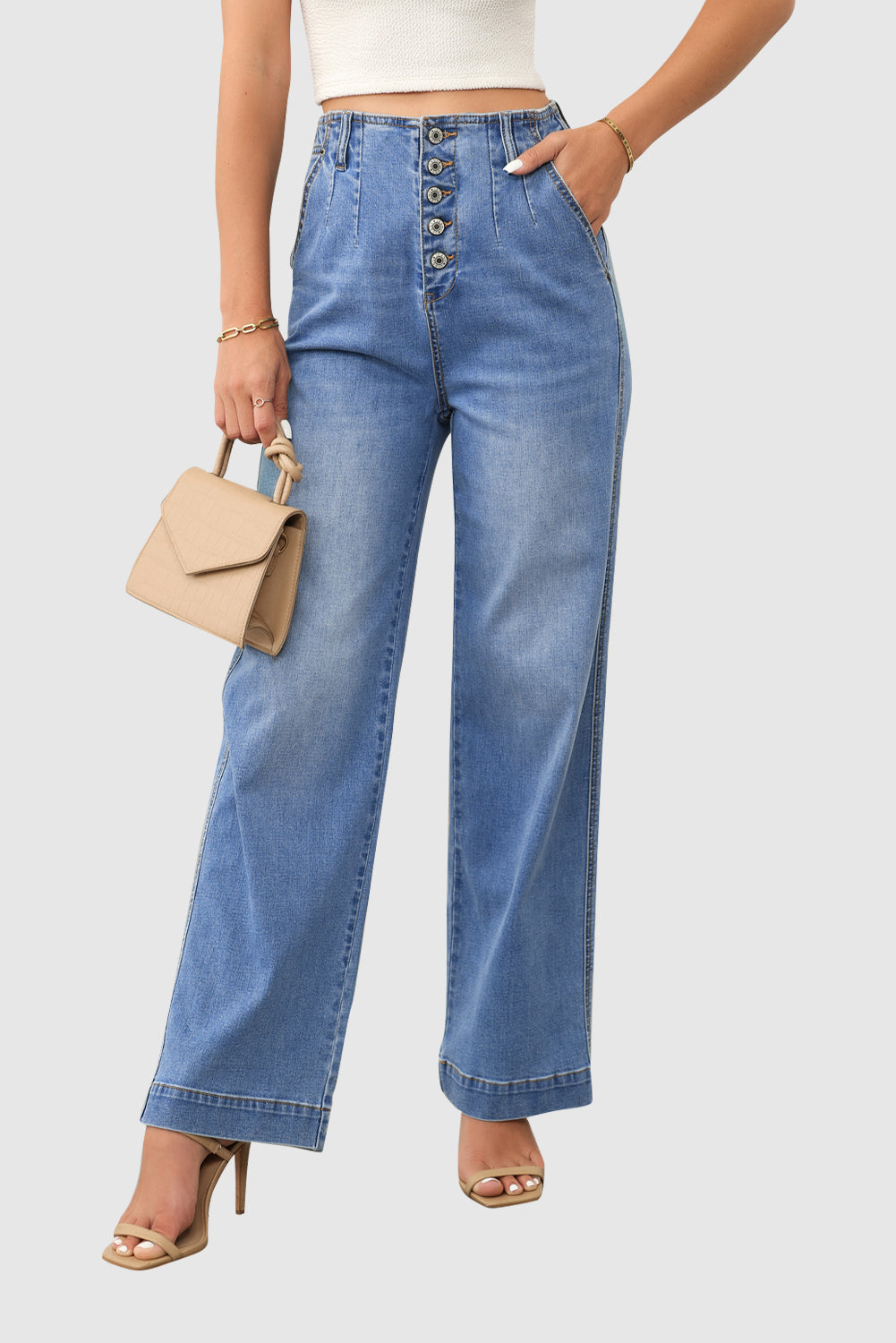 Casual High Waist Jeans Pure Color Straight Jeans