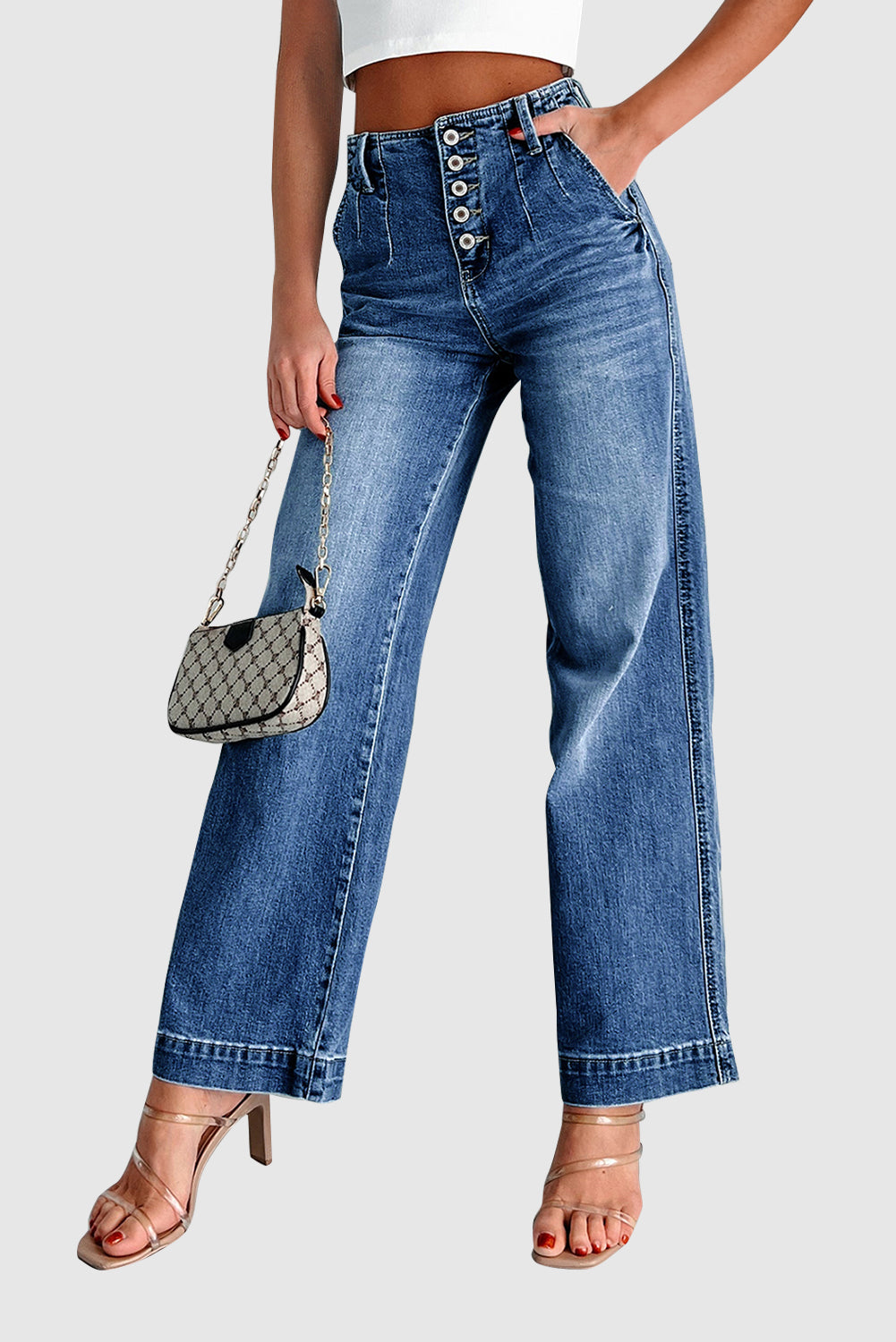 Casual High Waist Jeans Pure Color Straight Jeans