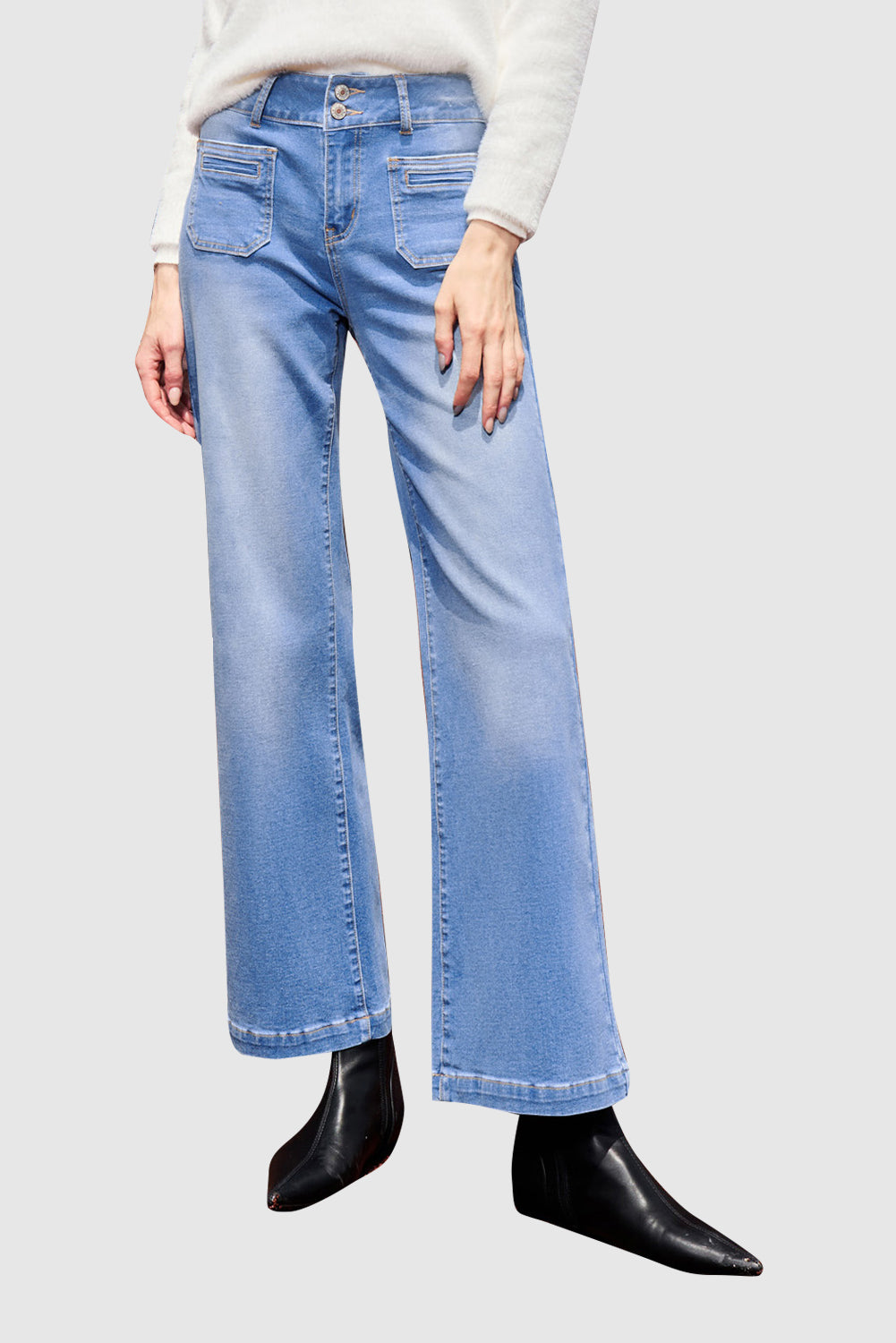 Women's High Waist Flare Jeans Solid Color Straight Jeans