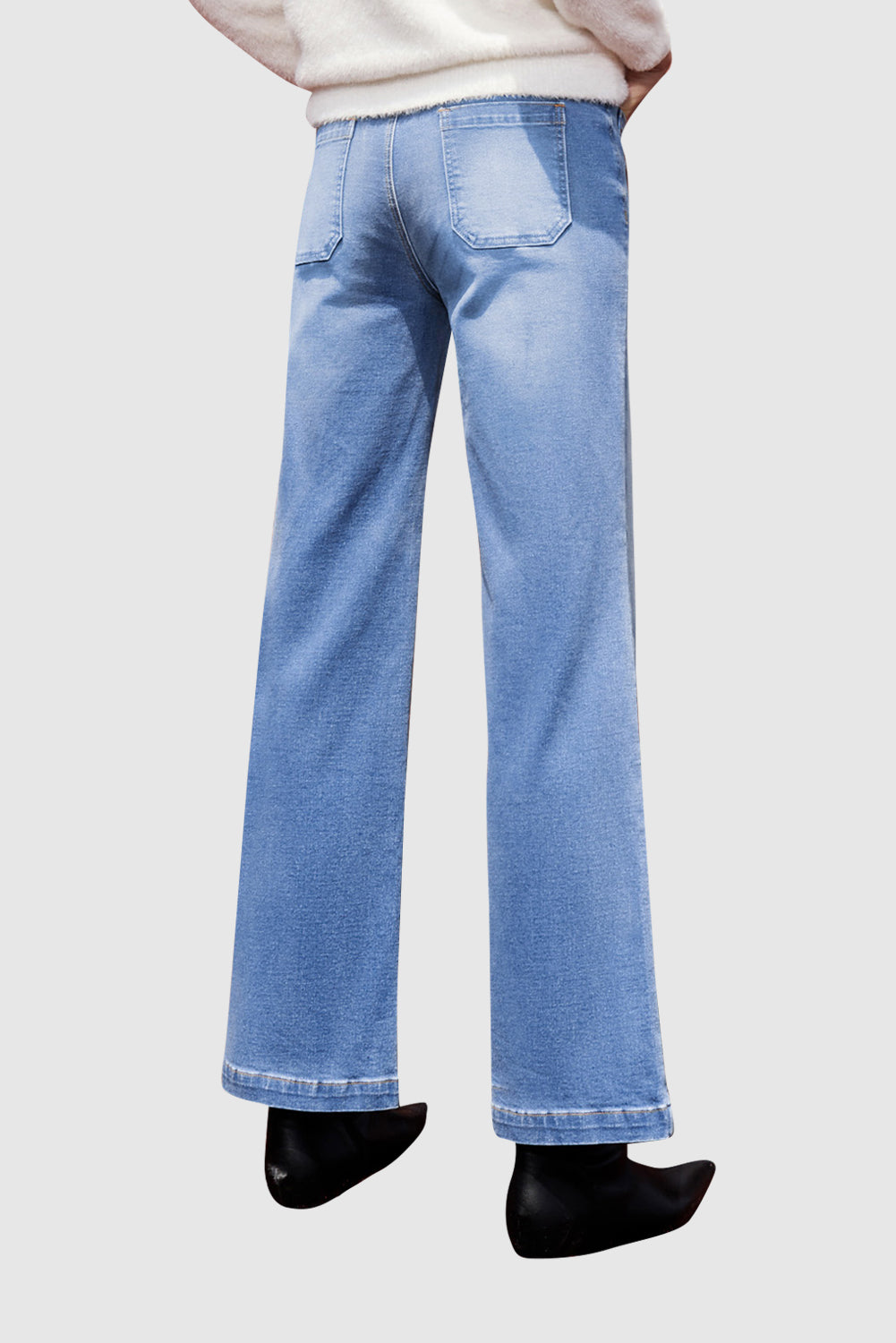 Women's High Waist Flare Jeans Solid Color Straight Jeans