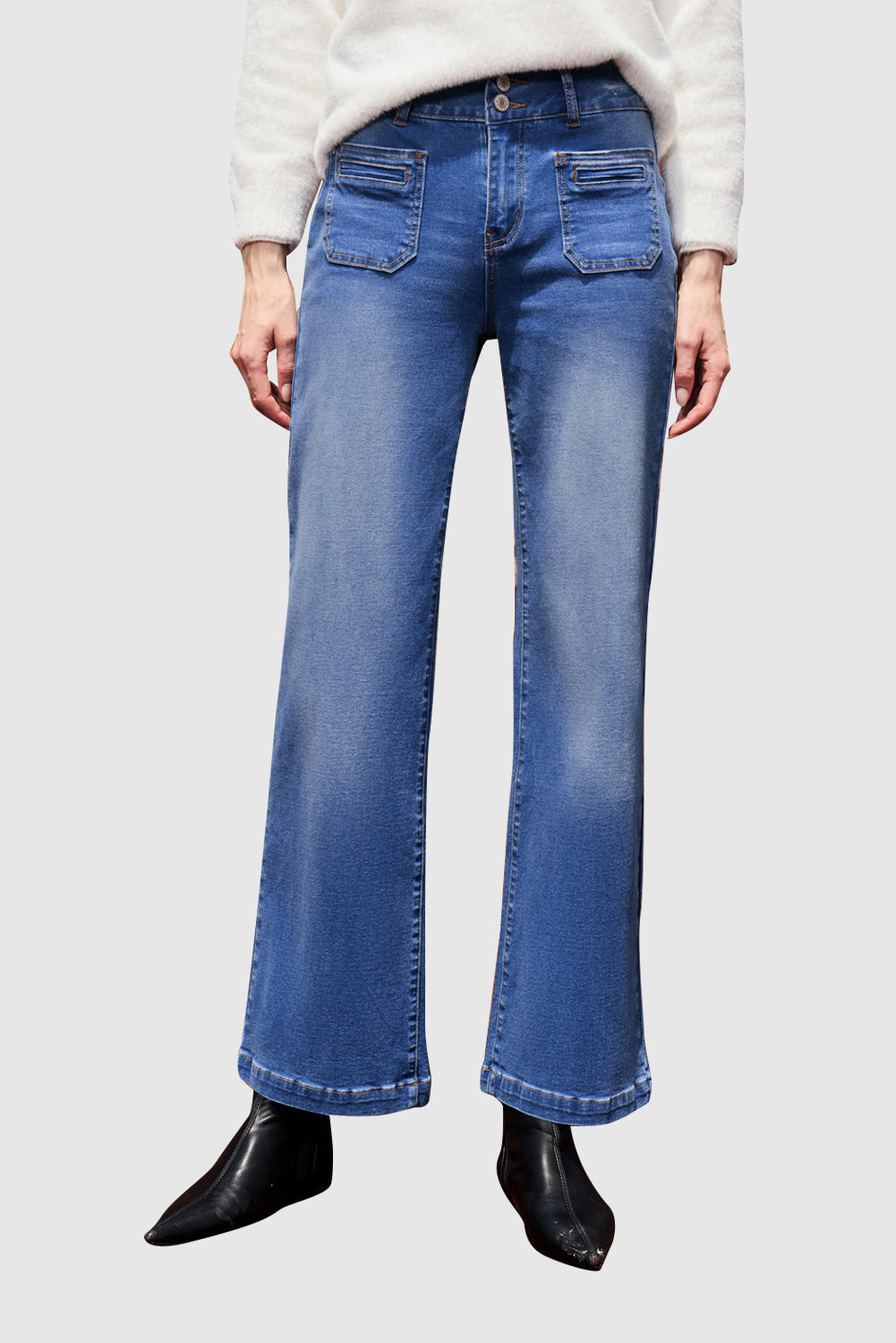 Women's High Waist Flare Jeans Solid Color Straight Jeans