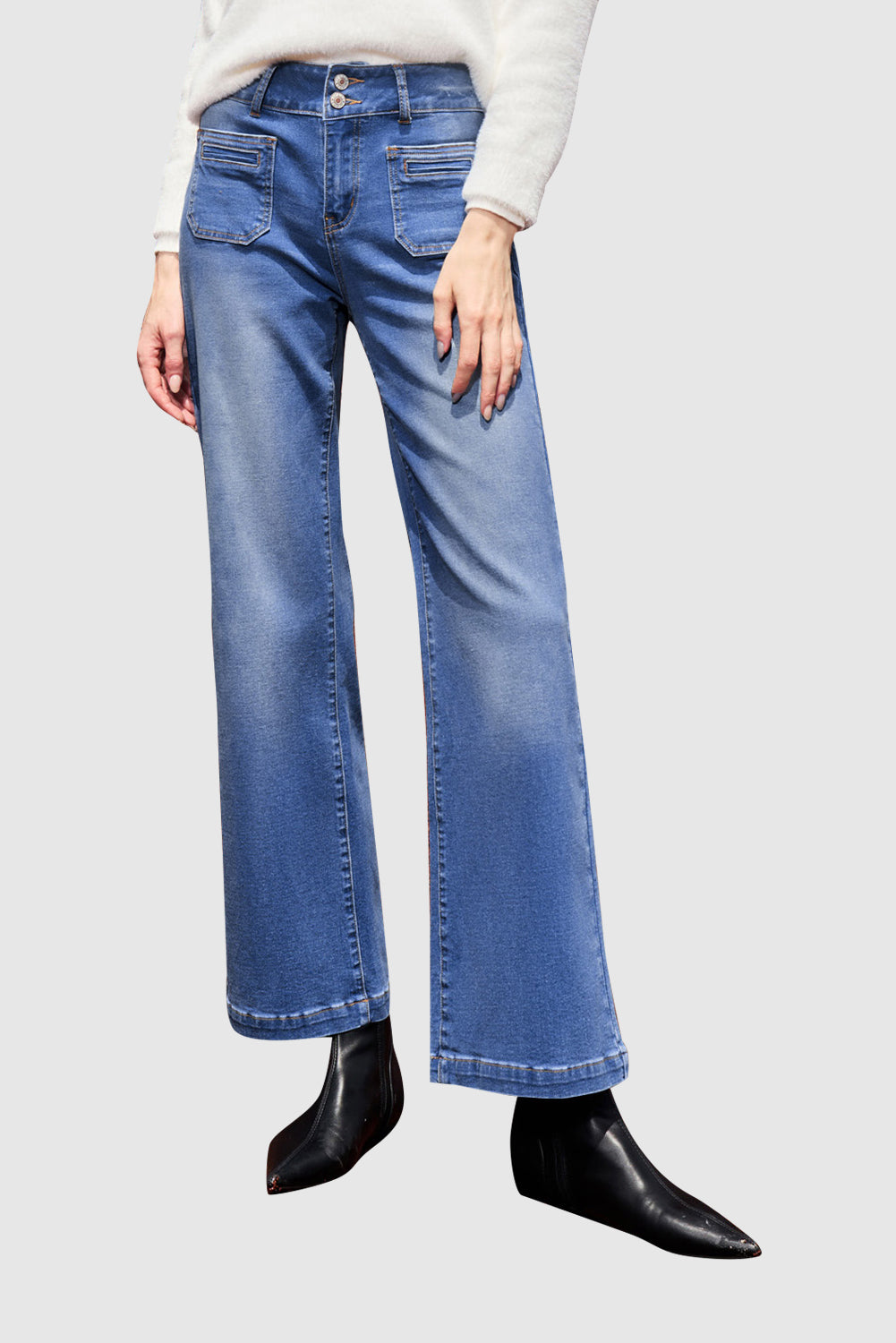 Women's High Waist Flare Jeans Solid Color Straight Jeans