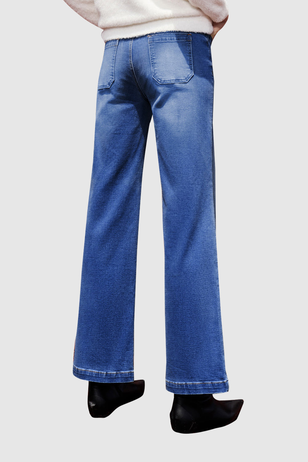 Women's High Waist Flare Jeans Solid Color Straight Jeans