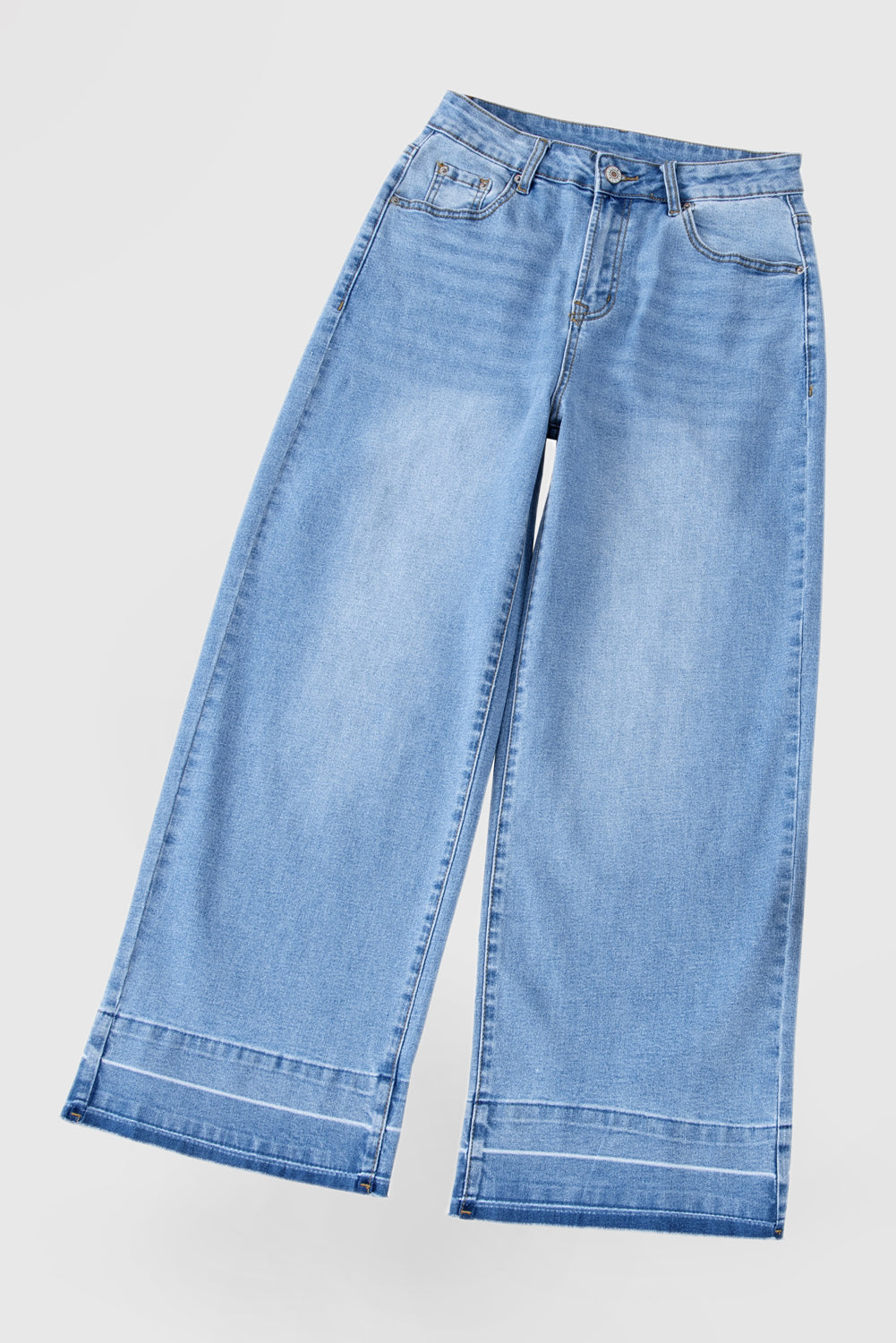 Solid Color Mid-Rise Straight Leg Casual Jeans