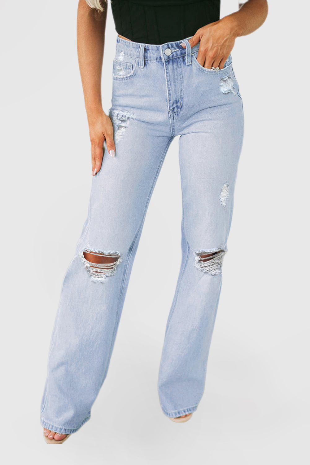 Beau Blue Vintage Faded Distressed Flare Jeans