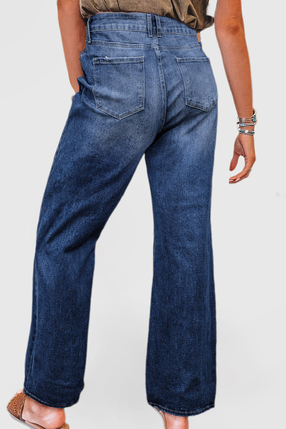 Dusk Blue High-Rise Ripped Jeans with Mineral Wash