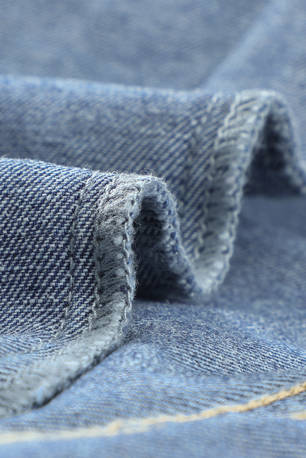 Sky Blue Denim Jacket with Lapel, Distressed Details