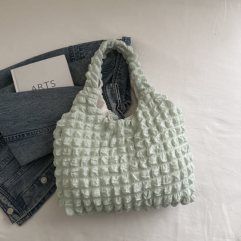 Trendy Pleated Shoulder Bucket Tote Handbag