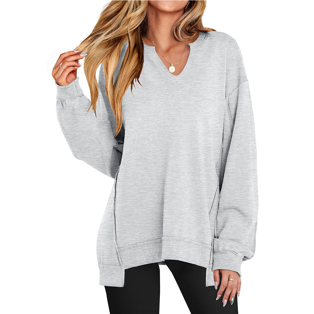 Womens Striped V Neck Pullover Sweatshirt Top