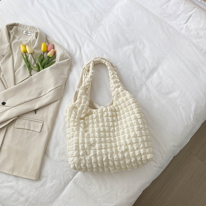 Trendy Pleated Shoulder Bucket Tote Handbag
