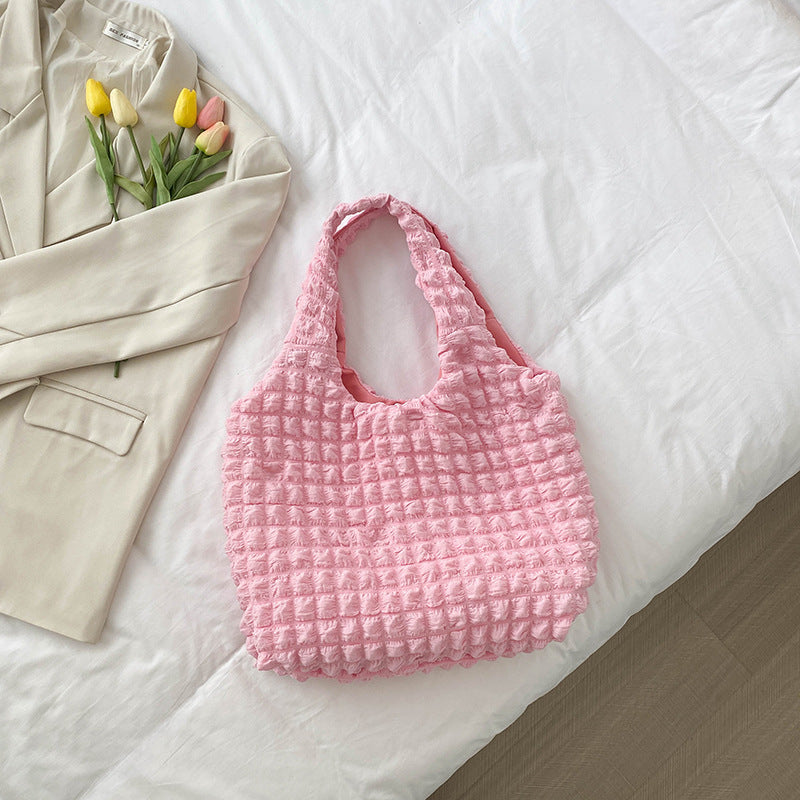 Trendy Pleated Shoulder Bucket Tote Handbag