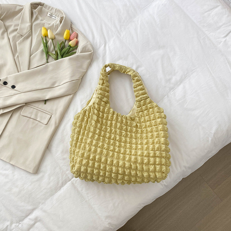 Trendy Pleated Shoulder Bucket Tote Handbag