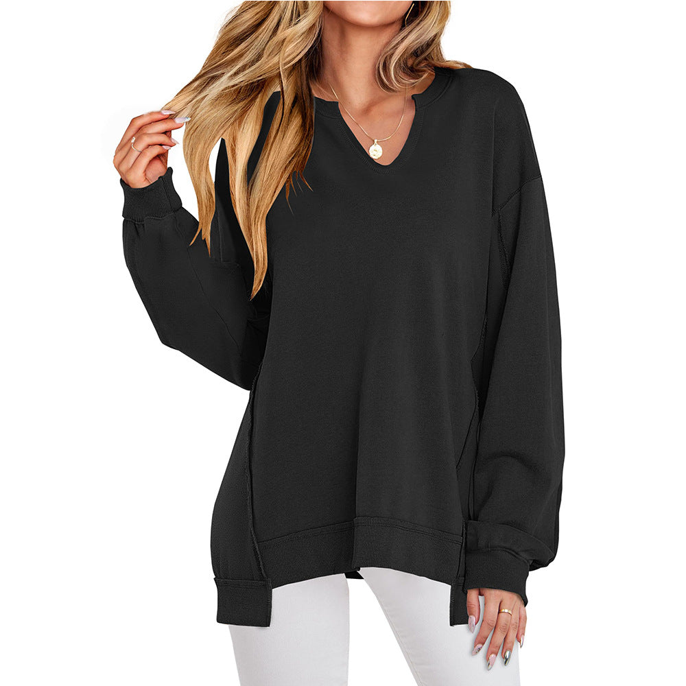 Womens Striped V Neck Pullover Sweatshirt Top
