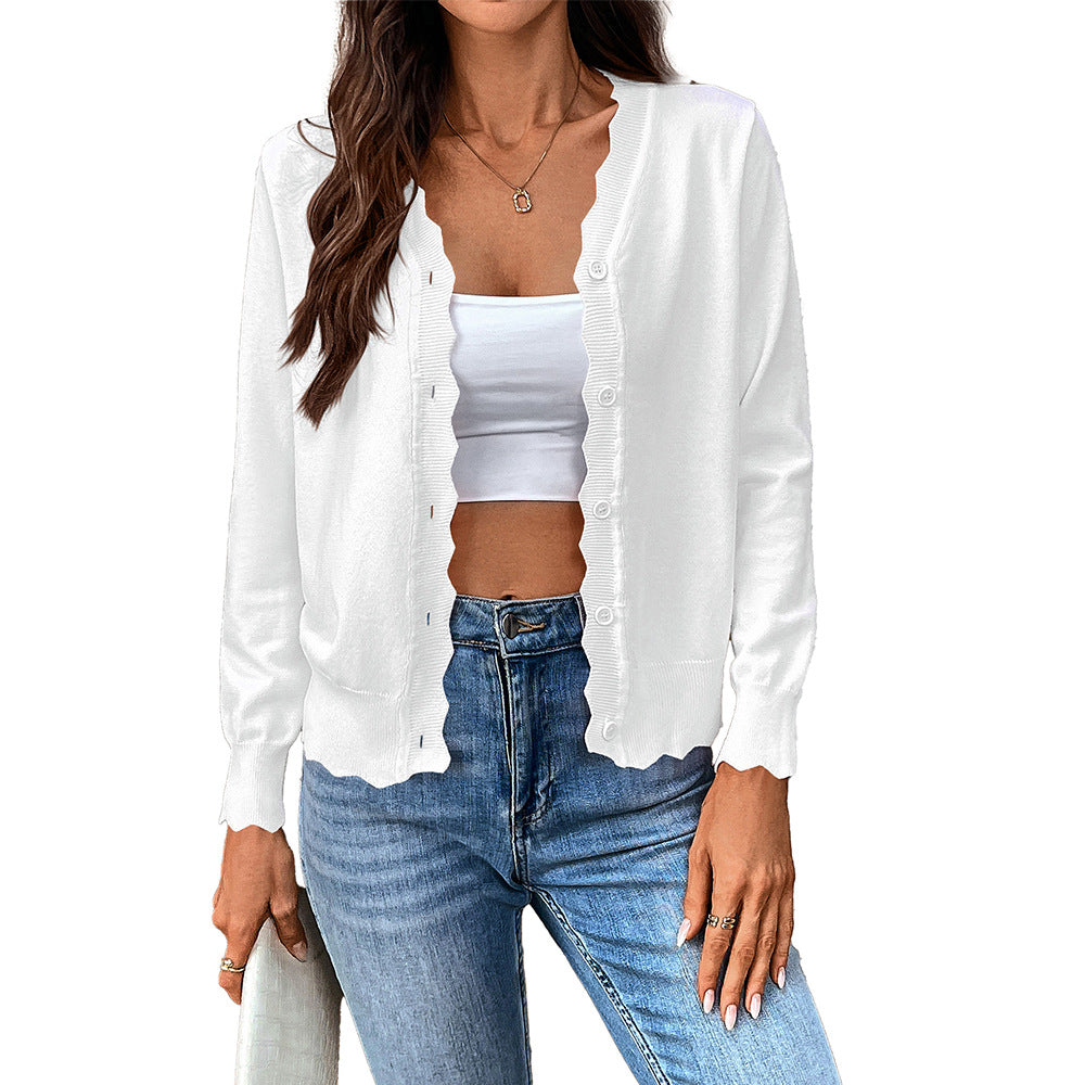 Womens V Neck Lightweight Knit Button Cardigan