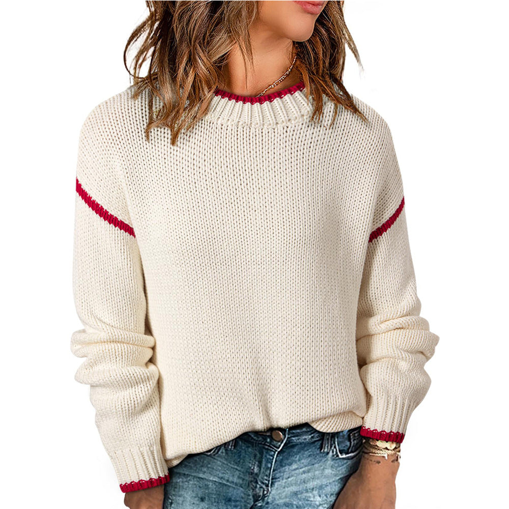 Women Color Block Crew Neck Pullover Sweater