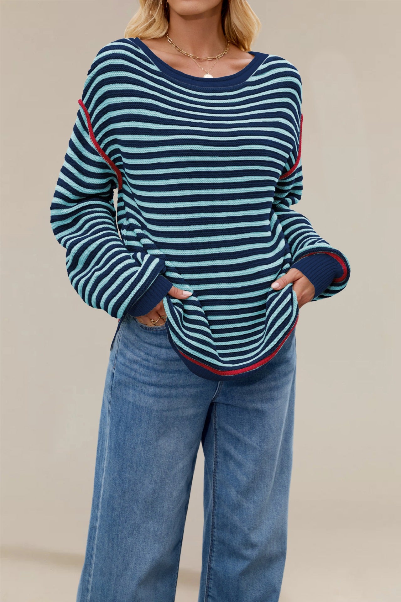 Oversized Striped Crewneck Long Sleeve Sweater